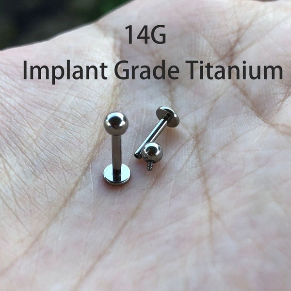 14g Grade 23 Implant Grade Solid Titanium 1.2mm Internally Threaded Monroe Labret 3mm 4mm Ball Titanium Tragus Cartilage