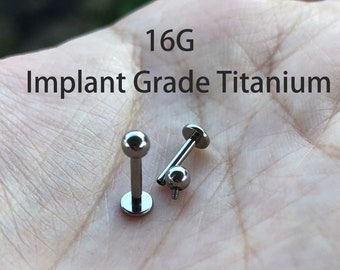 16g Grade 23 Implant Grade Solid Titanium 0.9mm Internally Threaded Monroe Labret 3mm 4mm Ball Titanium Tragus Cartilage