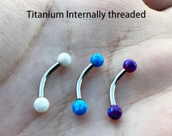 16G Titanium Internally Threaded Curved Eyebrow Ring Rook Barbell 3mm Synthetic OPAL Ball 8mm 10mm