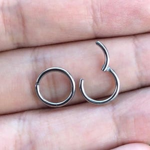 20G 18G 16G 14G Silver Color Surgical Steel HINGED Segment Nose Ring Septum Clicker Ring Daith Hoop