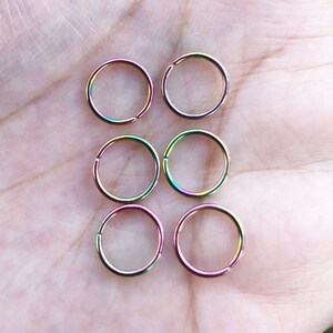 22G 20G 18G Rainbow Color Plated on Surgical Steel Twist open seamless Segment Nose Ring Septum Ring Daith Hoop 6mm 8mm 10mm 6 pieces