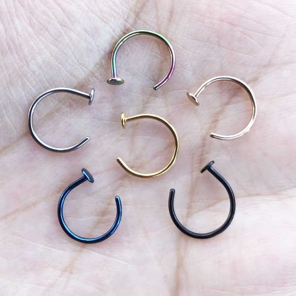 20G 18G Open Nose Hoop Ring Surgical Steel Basic Nose Ring 6mm 8mm 10mm Diameter all colors