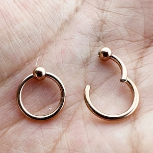 Rose gold color CBR Clicker 18G 16G 14G Surgical Steel HINGED Segment Nose Ring Septum Ring Daith Hoop Captive Bead Ring Ball Closure