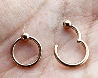 Rose gold color CBR Clicker 18G 16G 14G Surgical Steel HINGED Segment Nose Ring Septum Ring Daith Hoop Captive Bead Ring Ball Closure