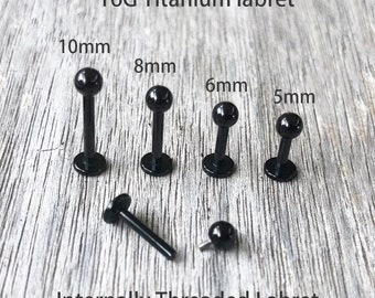 16g Black Grade 23 Implant Grade Titanium 0.9mm Internally Threaded Monroe Labret 3mm Ball Tragus Cartilage Lip ring