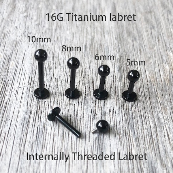 16g Black Grade 23 Implant Grade Titanium 0.9mm Internally Threaded Monroe Labret 3mm Ball Tragus Cartilage Lip ring