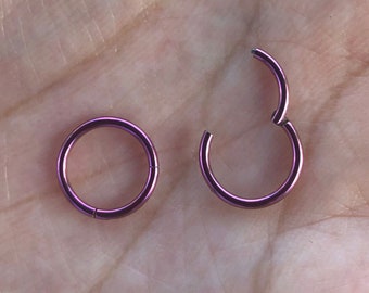 Pink Color Plated on Surgical Steel HINGED Segment Nose Ring Septum Clicker Ring Daith Hoop 20G 18G 16G 8mm,10mm, 12mm