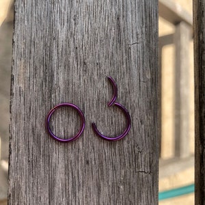 20G 18G 16G 14G Purple Color Plated on Surgical Steel HINGED Segment Nose Ring Septum Clicker Ring Daith Hoop