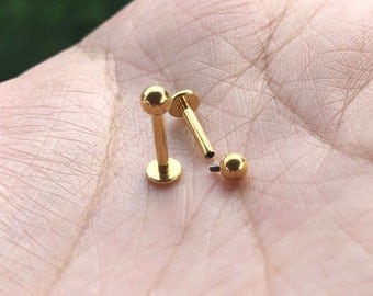 16g Gold color Grade 23 Implant Grade Titanium 0.9mm Internally Threaded Monroe Labret 3mm Ball Tragus Cartilage Lip ring