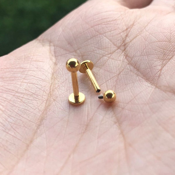 16g Gold color Grade 23 Implant Grade Titanium 0.9mm Internally Threaded Monroe Labret 3mm Ball Tragus Cartilage Lip ring