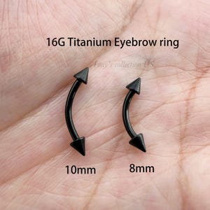16G Titanium Black color Spike Eyebrow Ring Curved Barbell 0.9mm Internally Threaded Ends 8mm 10mm length