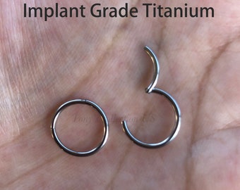 Implant Grade Solid Titanium HINGED Segment Nose Ring Septum Clicker Ring Daith Hoop 20G 18G 16G 14G