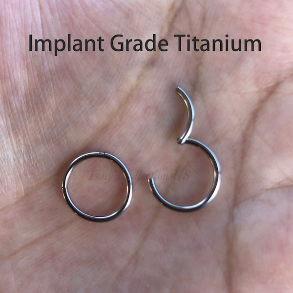 Anillo nasal de titanio macizo con bisagras para implantes, anillo de clic para tabique nasal, aro Daith de 20 g, 18 g, 16 g y 14 g