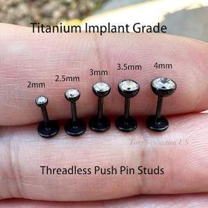 Black Color Implant Grade Titanium Threadless push pin 2mm, 2.5mm, 3mm, 4mm Clear CZ Tragus Triple Forward Helix ear studs 20g 18g 16g