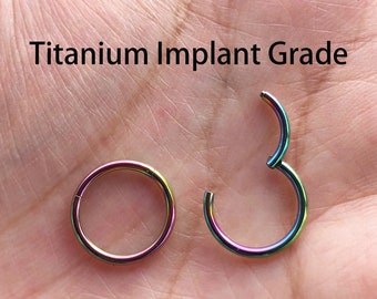 Rainbow Implant Grade Titanium Multi Colored HINGED Segment Nose Ring Septum Clicker Ring Daith Hoop 20G 18G 16G 14G