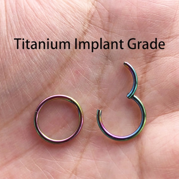 Rainbow Implant Grade Titanium Multi Colored HINGED Segment Nose Ring Septum Clicker Ring Daith Hoop 20G 18G 16G 14G
