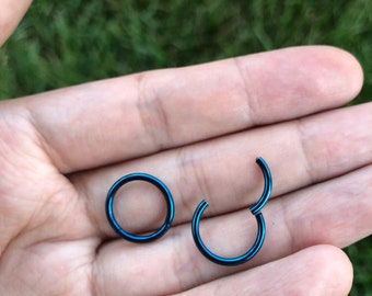 20G 18G 16G 14G Blue Color Plated on Surgical Steel HINGED Segment Nose Ring Septum Clicker Ring Daith Hoop