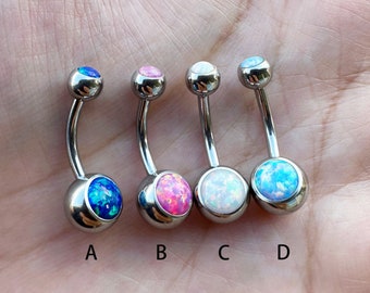 14G Opal Belly Button Ring Surgical steel Navel Ring Internally Threaded Belly Ring, Belly Barbell Navel Ring Synthetic Opal