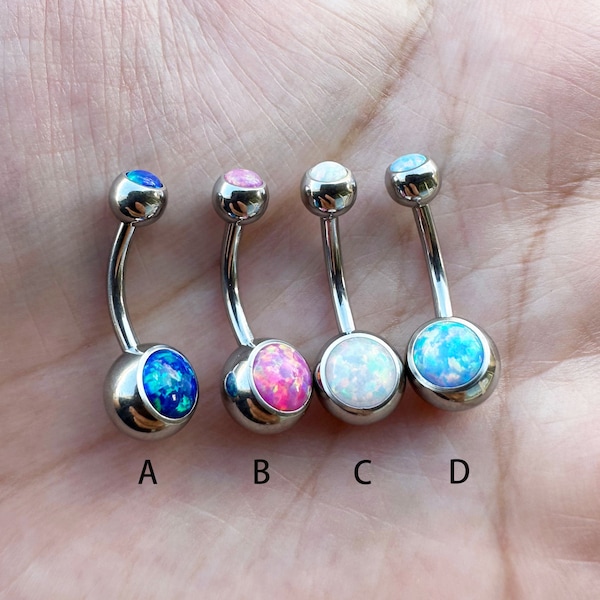 14G Opal Belly Button Ring Surgical steel Navel Ring Internally Threaded Belly Ring, Belly Barbell Navel Ring Synthetic Opal