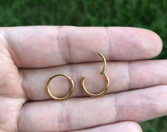 20G 18G 16G 14G Gold Color Plated on Surgical Steel HINGED Segment Nose Ring Septum Clicker Ring Daith Hoop