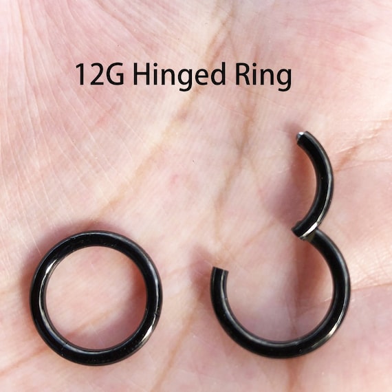 12G Black Color Surgical Steel HINGED Segment Nose Ring Septum Clicker Ring Daith Hoop Large gauge 10mm 12mm 14mm