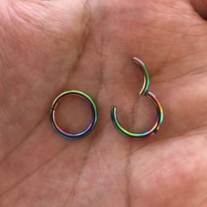 Rainbow Multi Color HINGED Segment Nose Ring Septum Clicker Ring Daith Hoop 20G 18G 16G 14G