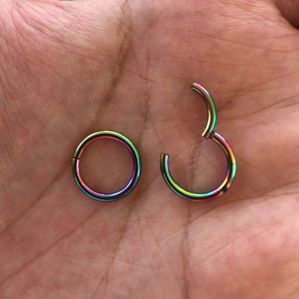 Anneau de nez segmenté arc-en-ciel multicolore articulé, septum, anneau à cliquet, cerceau de Daith 20G 18G 16G 14G