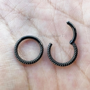 18G 16G 14G Twisted Rope Black Color Surgical Steel HINGED Segment Nose Ring Septum Braided Clicker Ring Daith Helix Hoop 8mm 10mm