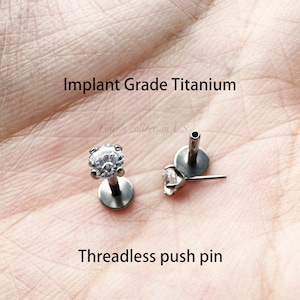 Prong Set Silver color Implant Grade Titanium Threadless push pin 2mm-4mm Clear CZ Tragus Triple Forward Helix ear studs 20g 18g 16g