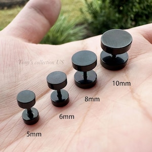 One Pair Fake Plugs Barbell 16G Steel Dumbbell Earring Piercing Cheaters Body Jewelry 5mm 6mm 8mm 10mm Black, gold