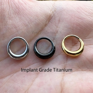 16G 8mm 10mm Implant Grade Titanium HINGED Segment Thick bottom Nose Ring Fake Gauge Septum Clicker Ring Daith Hoop silver black gold