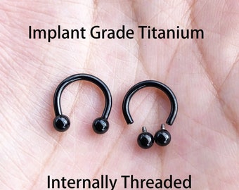 16g 14g Internally Threaded Implant Grade Titanium Black Horseshoe Circular Barbell 6mm 8mm 10mm