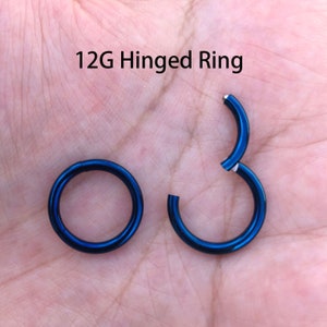 12G Blue Color Surgical Steel HINGED Segment Nose Ring Septum Clicker Ring Daith Hoop Large gauge