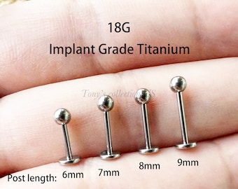 18g Grade 23 Implant Grade Solid Titanium 0.8mm Internally Threaded Monroe Labret 3mm Ball Titanium Tragus Cartilage