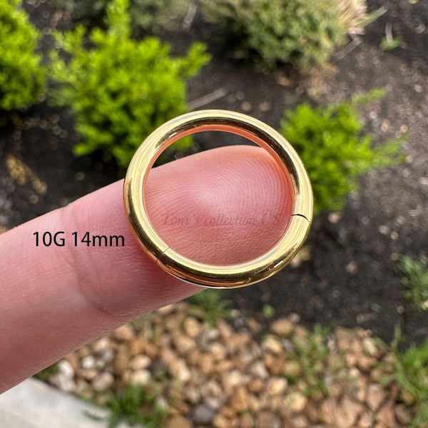 14G 12G 10G Thick Gold Color Titanium HINGED Segment Nose Ring Septum Clicker Ring Large Gauge Hoop