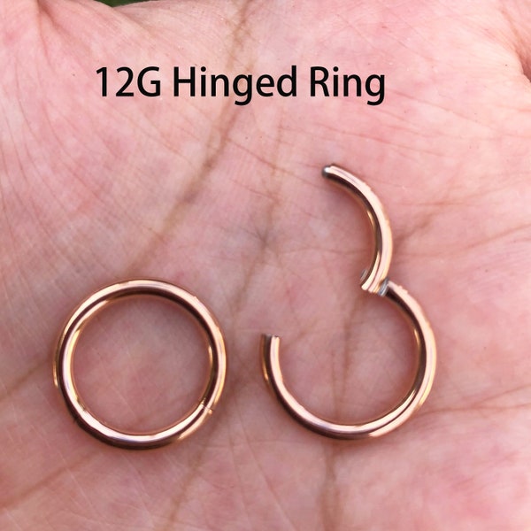 12G Rose Gold Color Surgical Steel HINGED Segment Nose Ring Septum Clicker Ring Daith Hoop Large gauge