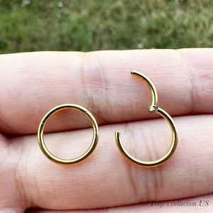 Gold Color Surgical Steel HINGED Segment Nose Ring Septum Clicker Ring Daith Hoop Earrings 20G 18G 16G 14G image 1