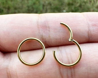 Gold Color Surgical Steel HINGED Segment Nose Ring Septum Clicker Ring Daith Hoop Earrings 20G 18G 16G 14G