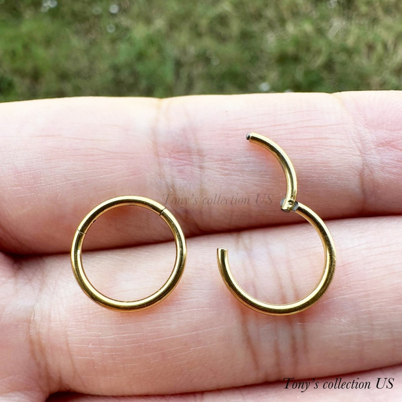 Gold Color Surgical Steel HINGED Segment Nose Ring Septum Clicker Ring Daith Hoop Earrings 20G 18G 16G 14G image 1