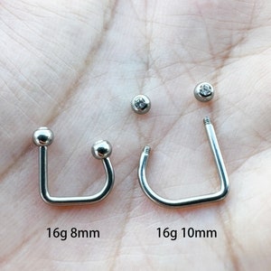 16G Surgical Steel Two Ball with Crystal Lippy Loop Lip Labret Monroe Ring 8mm 10mm length