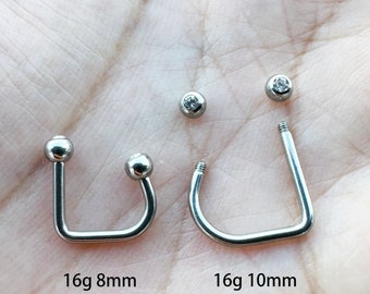 16G Surgical Steel Two Ball with Crystal Lippy Loop Lip Labret Monroe Ring 8mm 10mm length