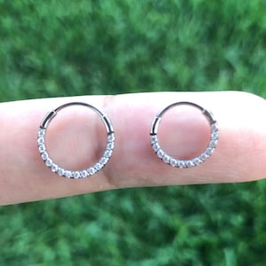 20g Implant Grade Titanium Clear CZ HINGED Segment Nose Ring Septum Clicker Daith Hoop 10mm Gold Silver Rose gold Black