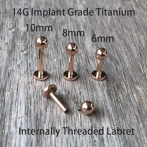 14g Rose Gold Grade 23 Implant Grade Titan 1,2 mm Innengewinde Monroe Labret 4 mm Kugel Tragus Knorpel Lippenring