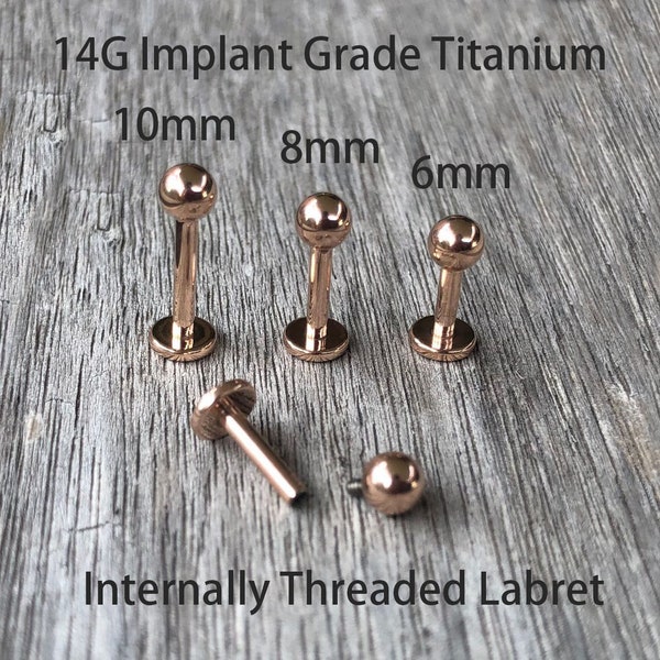 14g Rose Gold Grade 23 Implant Grade Titanium 1.2mm Internally Threaded Monroe Labret 4mm Ball Tragus Cartilage Lip ring