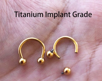 18g 16g 14g Internally Threaded Implant Grade Titanium Gold color Horseshoe Circular Barbell 8mm 10mm