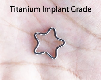 TITANIUM 18G 16G Star Seamless Ring Cartilage Daith Tragus piercing jewelry 10mm 12mm diameter endless