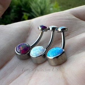 14G 10mm Opal Belly Button Ring Implant Grade Titanium Navel Ring Internally Threaded Belly Ring, Belly Barbell Navel Ring Synthetic Opal