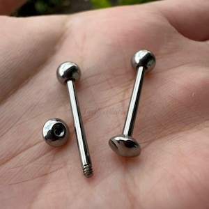 14g Solid Titanium Flat Bottom Tongue Barbell Externally Threaded Tongue Ring 5mm ball
