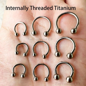 18 g, 16 g, 14 g, implant fileté à l'intérieur, titane de qualité, couleur argent, fer à cheval circulaire, segment d'haltères, anneau de nez, anneau de septum, Daith