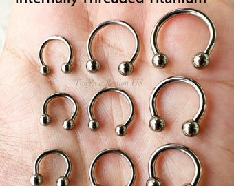 18g 16g 14g Internally Threaded Implant Grade Titanium Silver color Horseshoe Circular Barbell Segment Nose Ring Septum Ring Daith